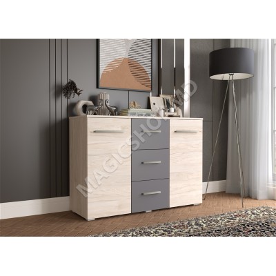 Comoda Bari 2D3S Hykory Rockford Deschis/Grafit Gri